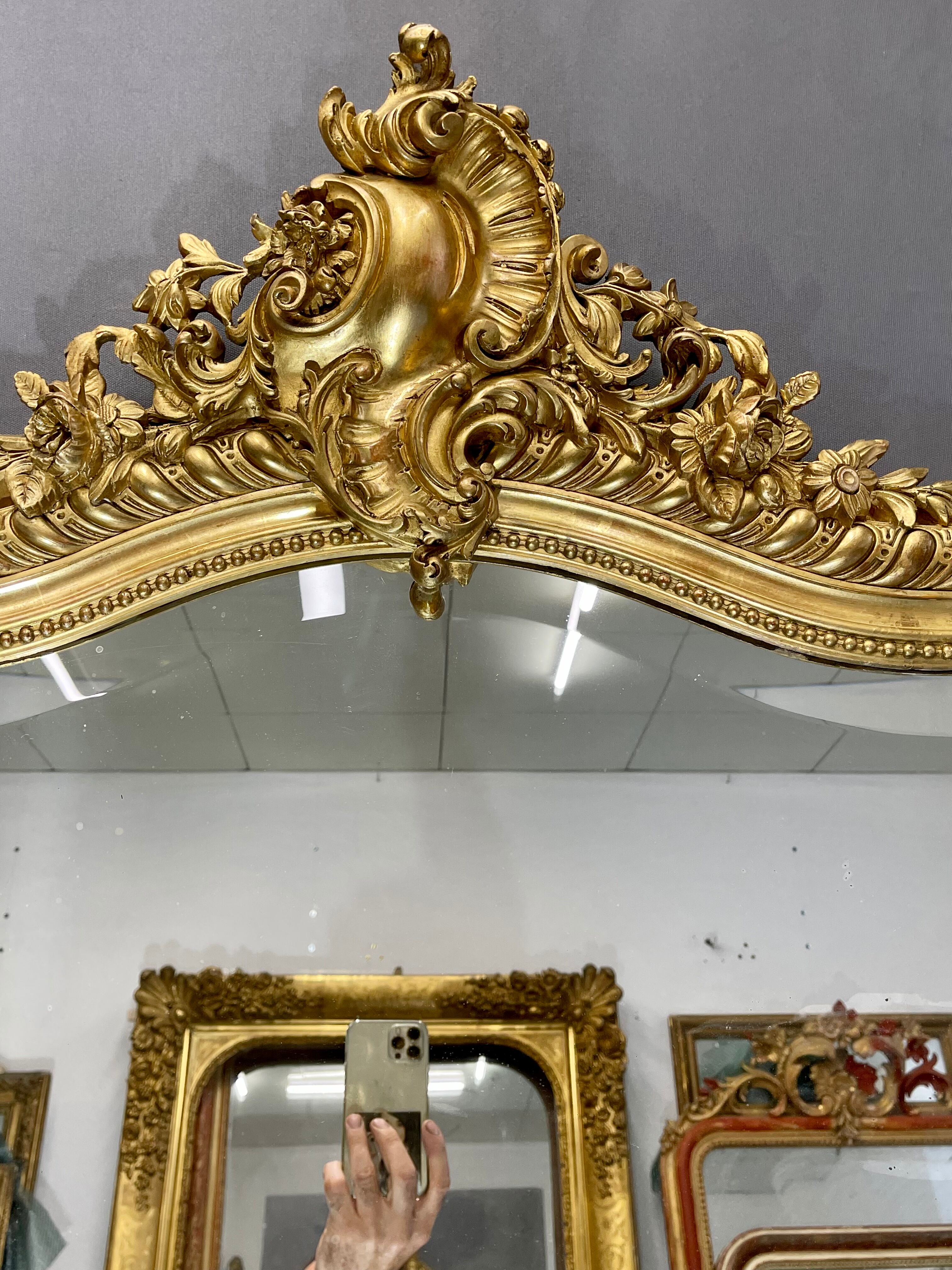 Miroir 156x106 ancien XIXè,dorure à la feuille d’or