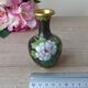 Miniature vase in black and gold cloisonné brass with peonies and flowers decor Vintage