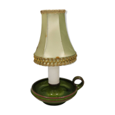 Lampe de table en céramique verte et abat-jour d'origine, années 70