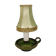 Small ceramic table lamp with beautiful green glaze and original shade, 70s