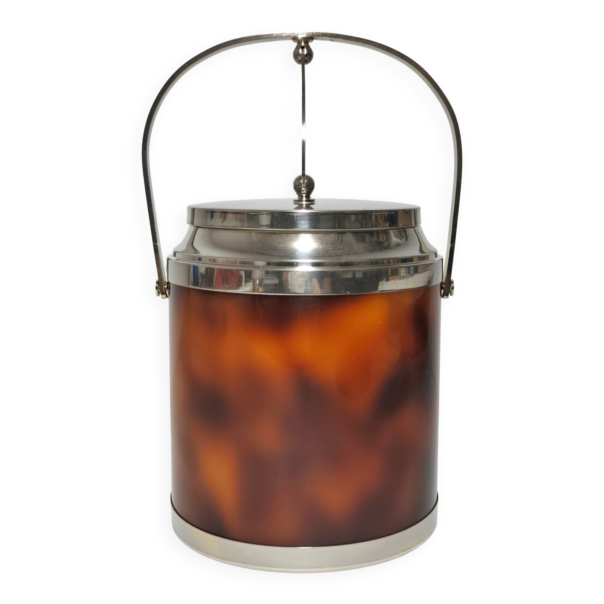 Acrylic and metal ice bucket. Spain, 1970s.