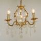 French Vintage Brass Mid Century 3 Light 3 Sided Crystal Cage Chandelier