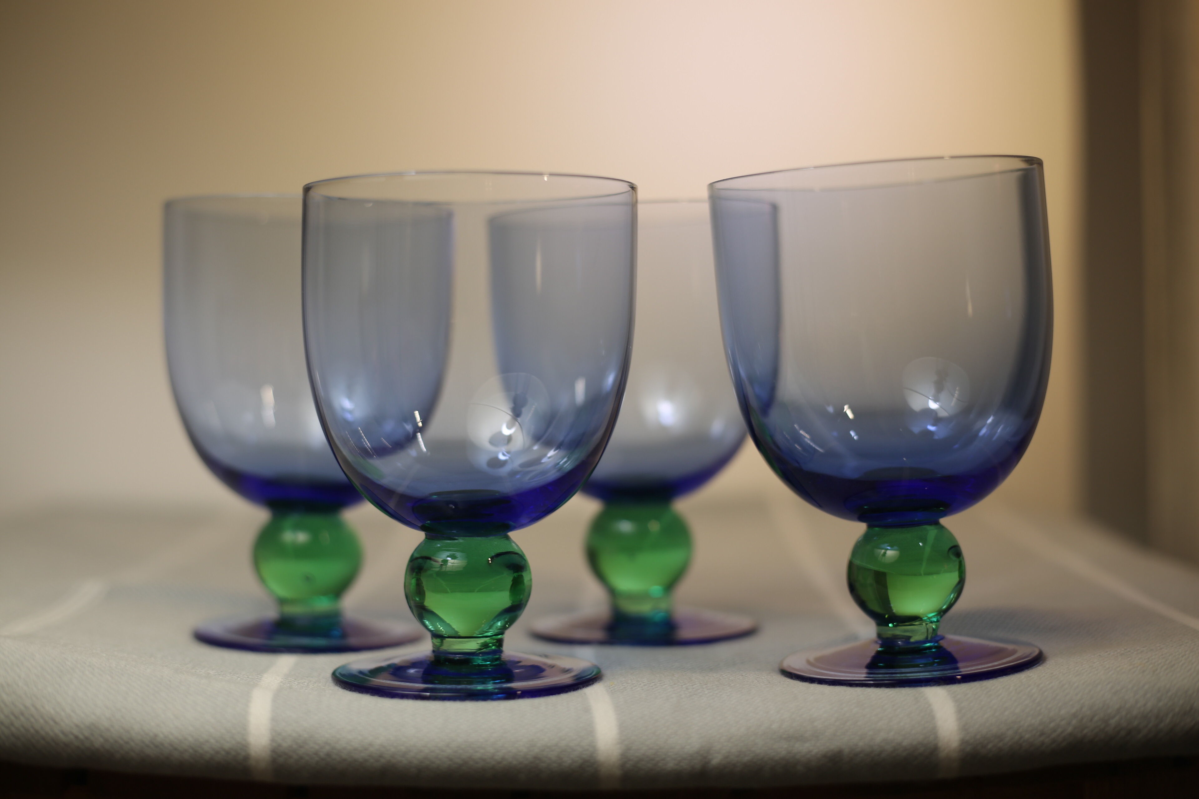 Fine vintage blue and green foot glasses