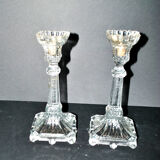 Set of 2 Egyptian-decorated candlesticks, Vallerysthal glassware, 1900