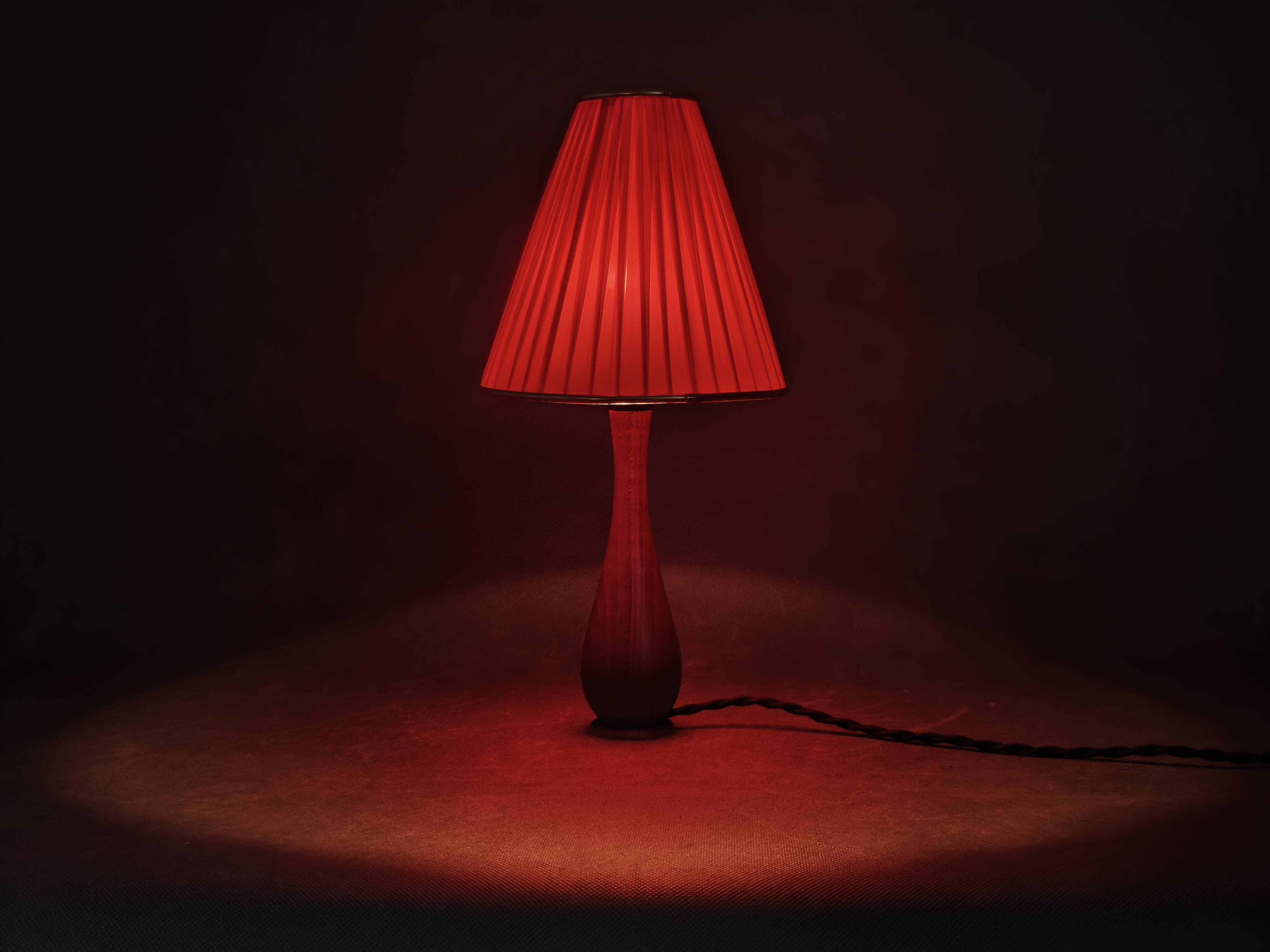 Danish Mid Century Teak Table Lamp with Red Shade, 1960s