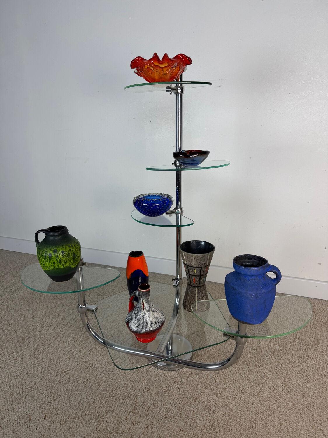 Art Deco shelf in glass and chrome metal