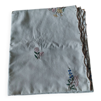 Old embroidered linen square tablecloth 135 x 150 cm