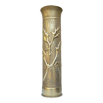 75 shell casing carved - Art of the poilus floral decoration WW1
