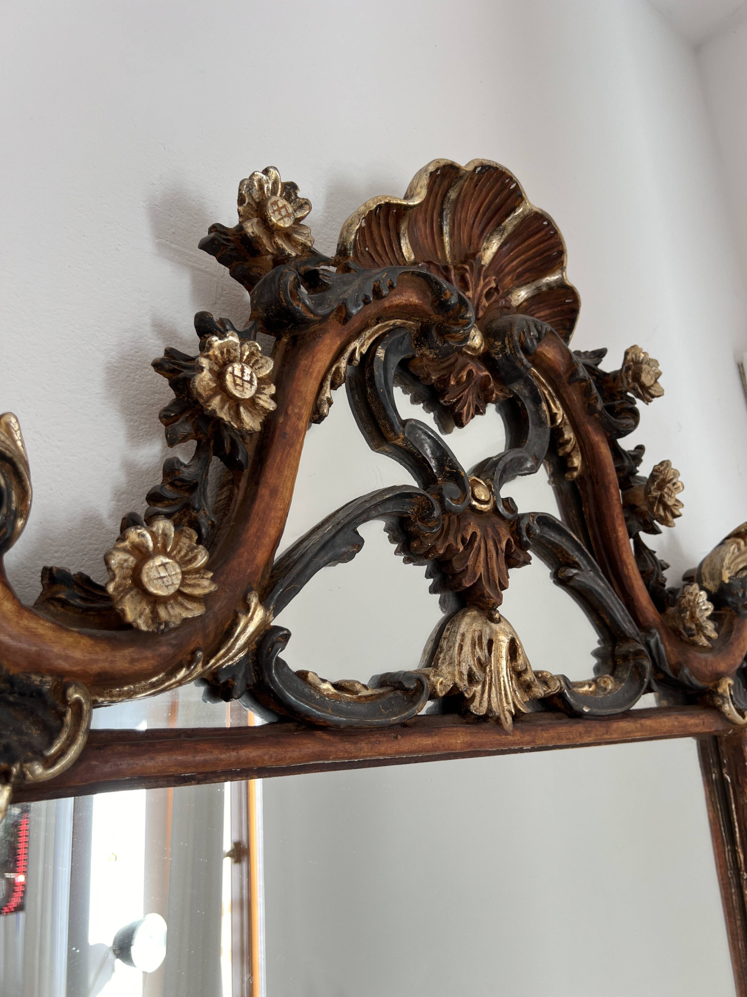 Mirror with Colourful Carved Floral Decor , Italy, 20th Century