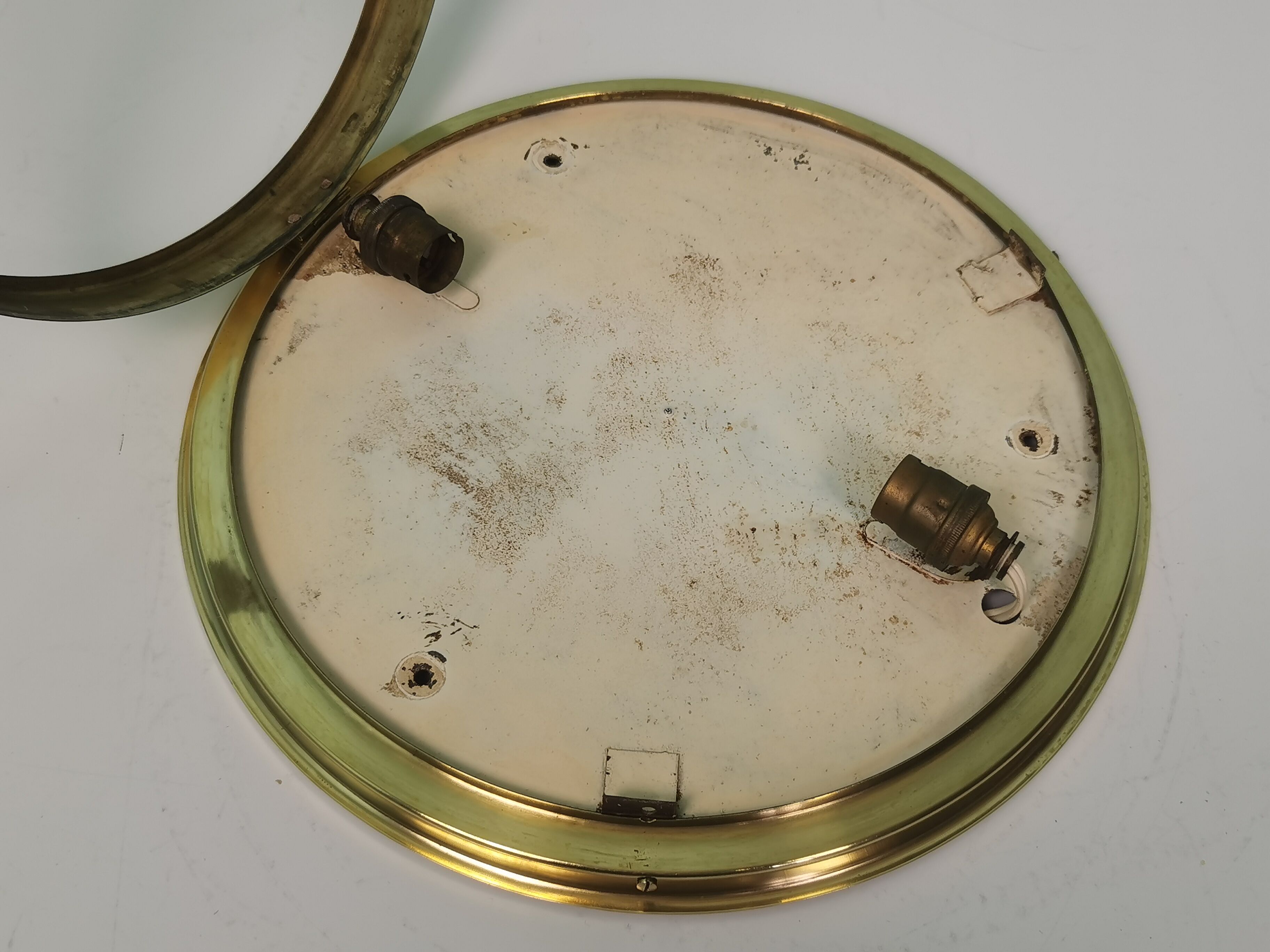 Brass holophane glass ceiling light