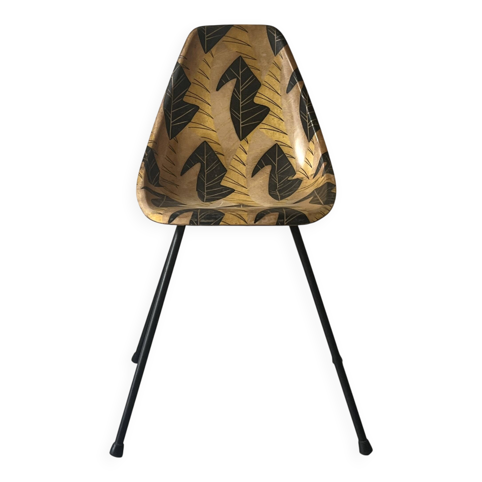 Chair in fibreglass and metal by René-Jean Caillette, stork design, 1950.