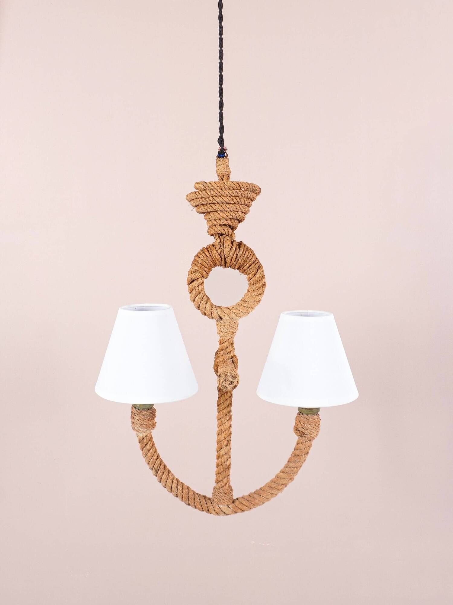 Audoux & Minet - vintage anchor rope chandelier - France circa 1950