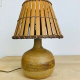 Lampe boule grès abat jour bois