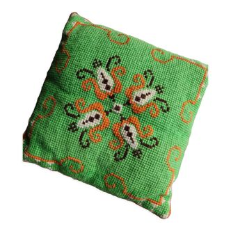 Vintage canvas embroidered cushion