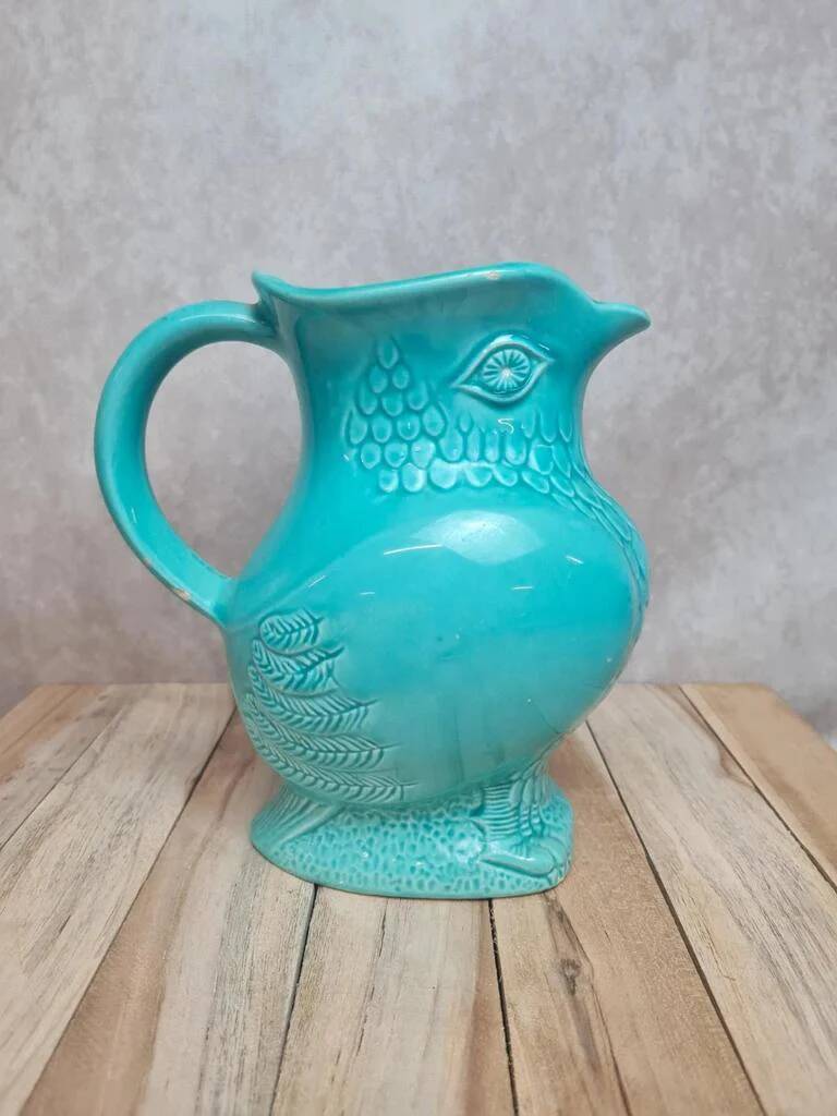 Vintage turquoise ceramic pitcher St-Clément model Aigle.