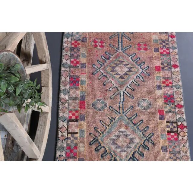 Vintage Turkish Oushak Handmade Wool Cotton Purple Runner Rug 89x375