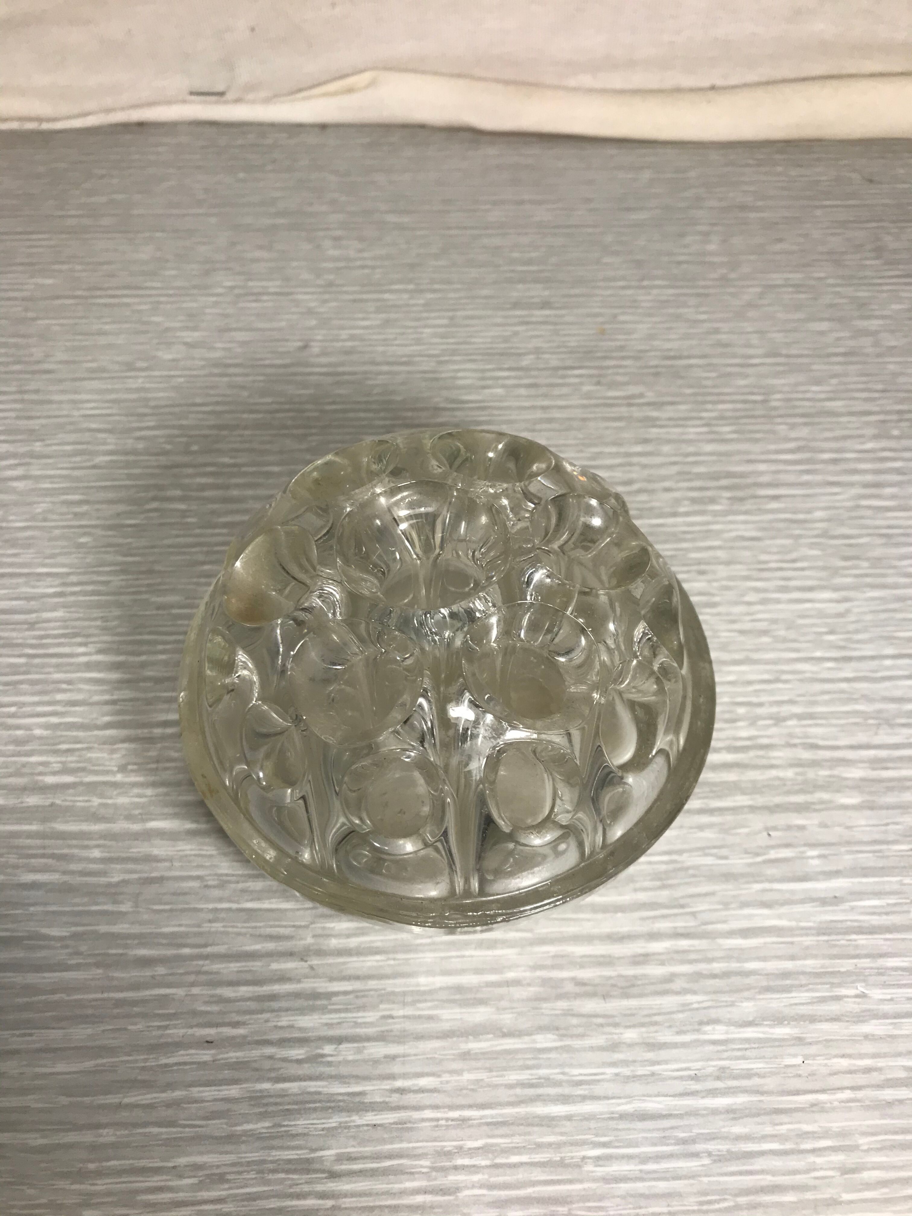 Pair Old Vase Pique Flowers VMC Glass Molded 70s Made In France Vintage