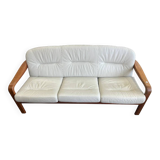 Scandinavian bench in solid teak and leather 1970