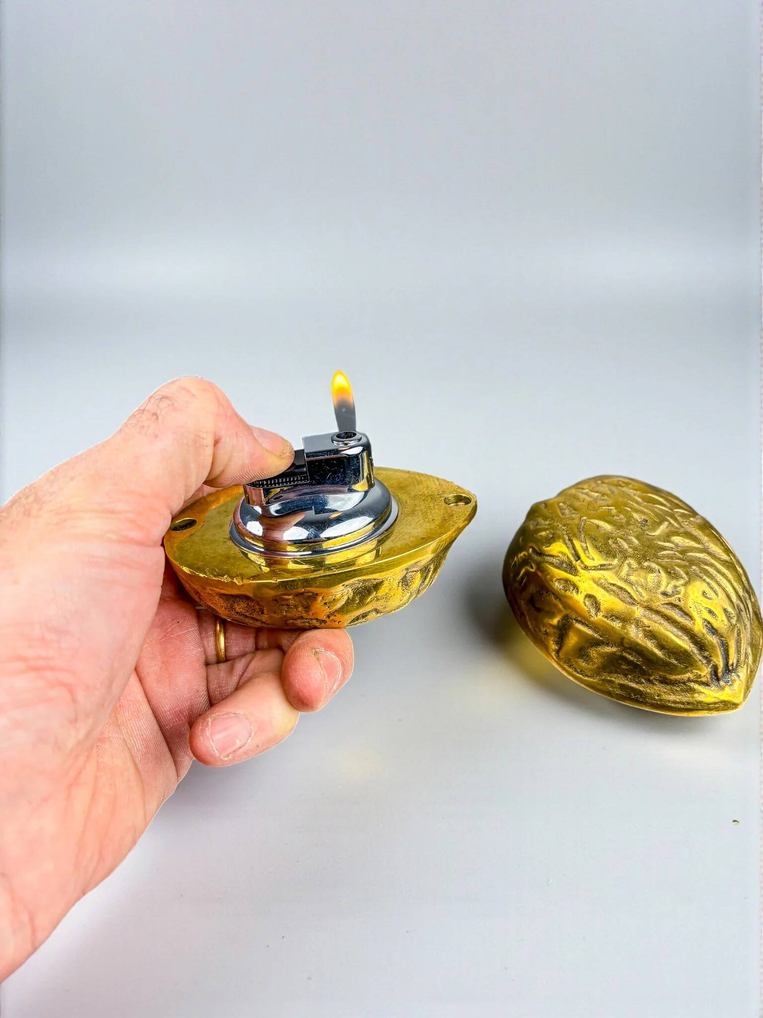 Walnut-shaped table lighter in bronze, Italy 1970s