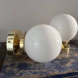Set of white opaline globe sconces
