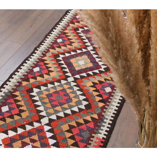 1970s Vintage Turkish Hand-Knotted Wool Cotton Red Runner Rug 89x294