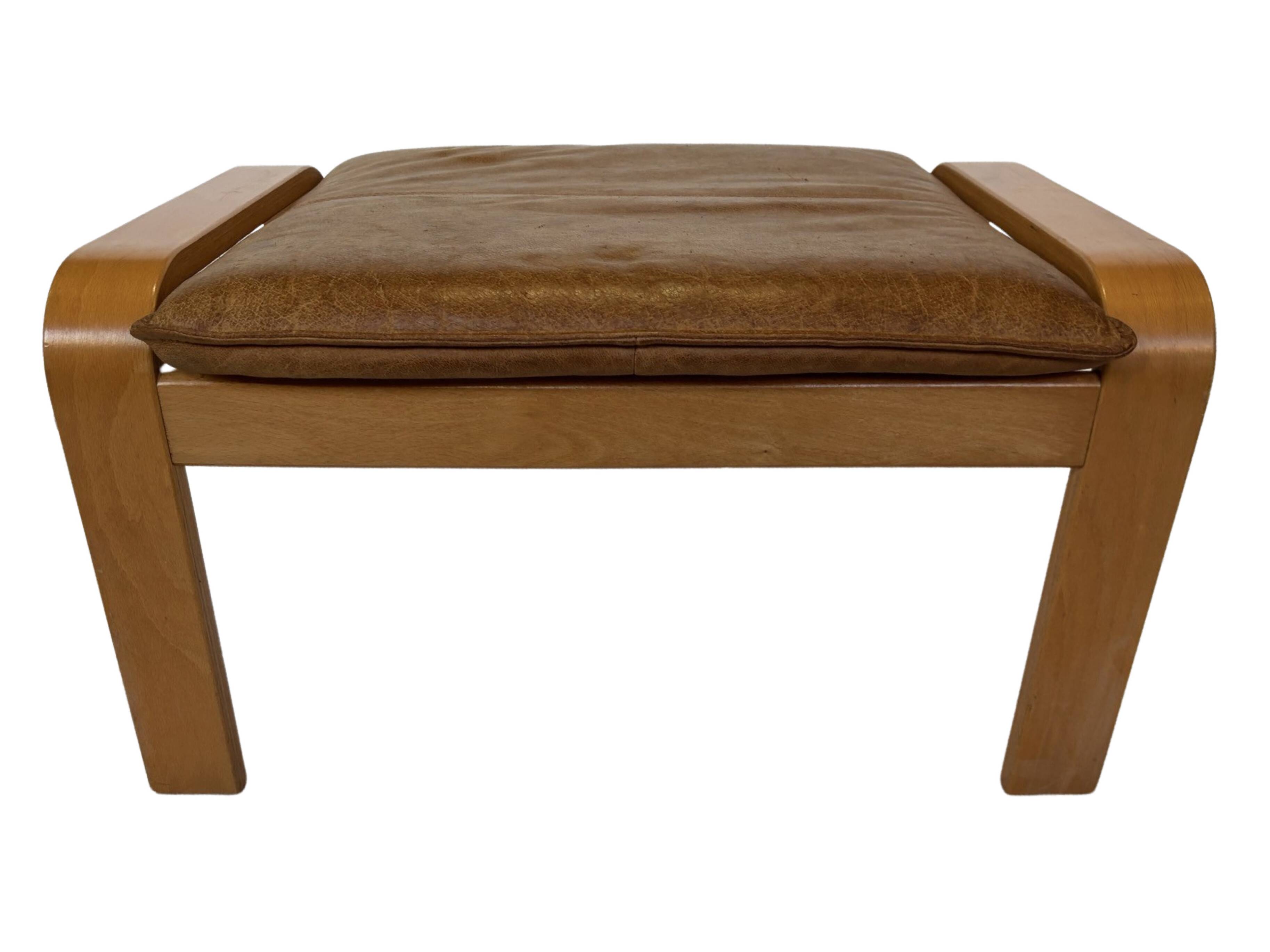 Vintage ikea poang tan cuir cantilever repose-pieds ottoman design
