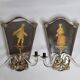 Pair of antique Murano wall lights with gilded engraved mirror, Italy, 19th century