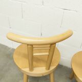 Set of 3 minimalist chairs in light wood, 1980s Italy