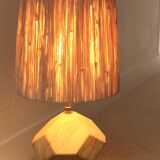Lampe beige en marbre, abat jour en raphia, années 70