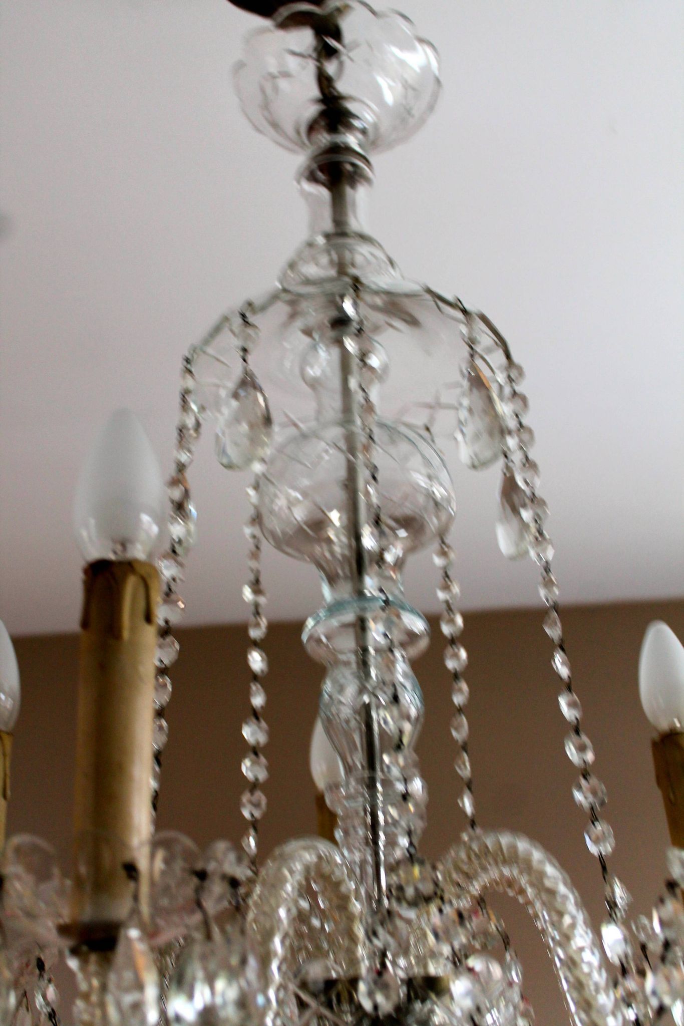 Lustre à pampilles 5 feux en cristal de Tchécoslovaquie