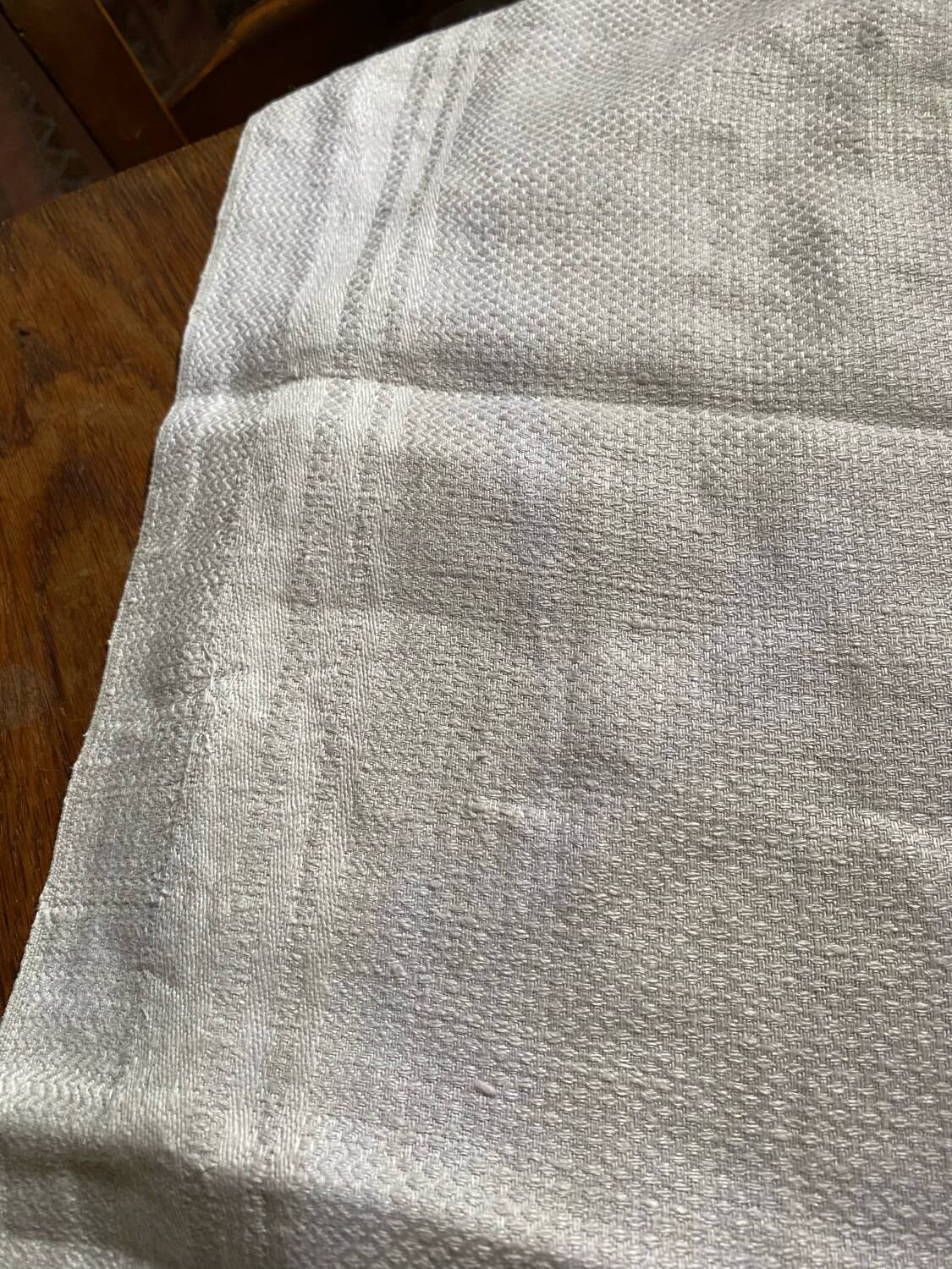 Pair of large cotton and hemp tea towels from the 1930s.