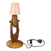 Mid-century adjustable wooden table lamp with checked shade, Czechoslovakia