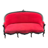 Napoleon III period bench – Blackened wood, brass and red velvet