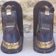 Horse bookbands in carved wood and brass