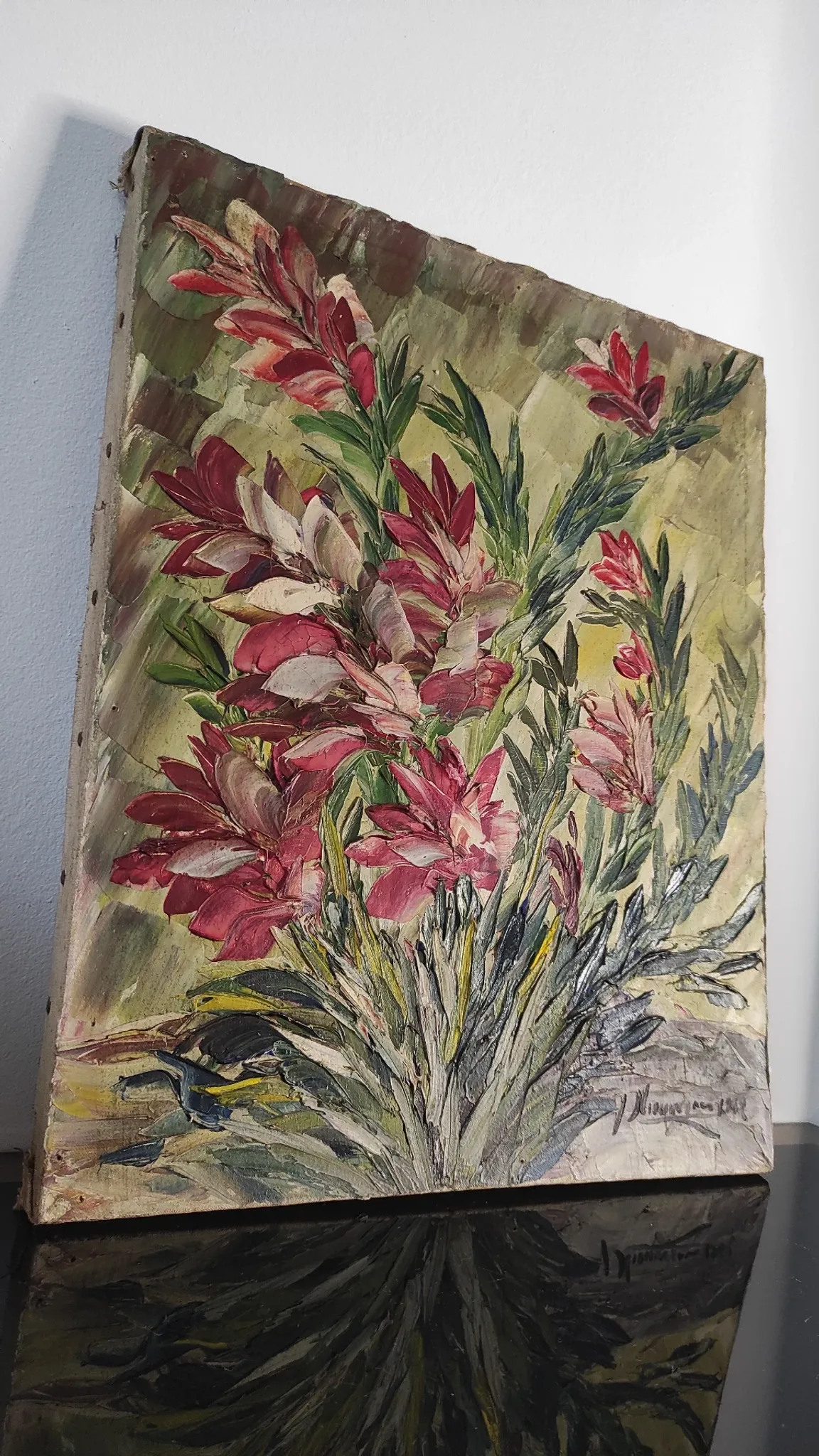 Tableau vintage fleurs au couteau