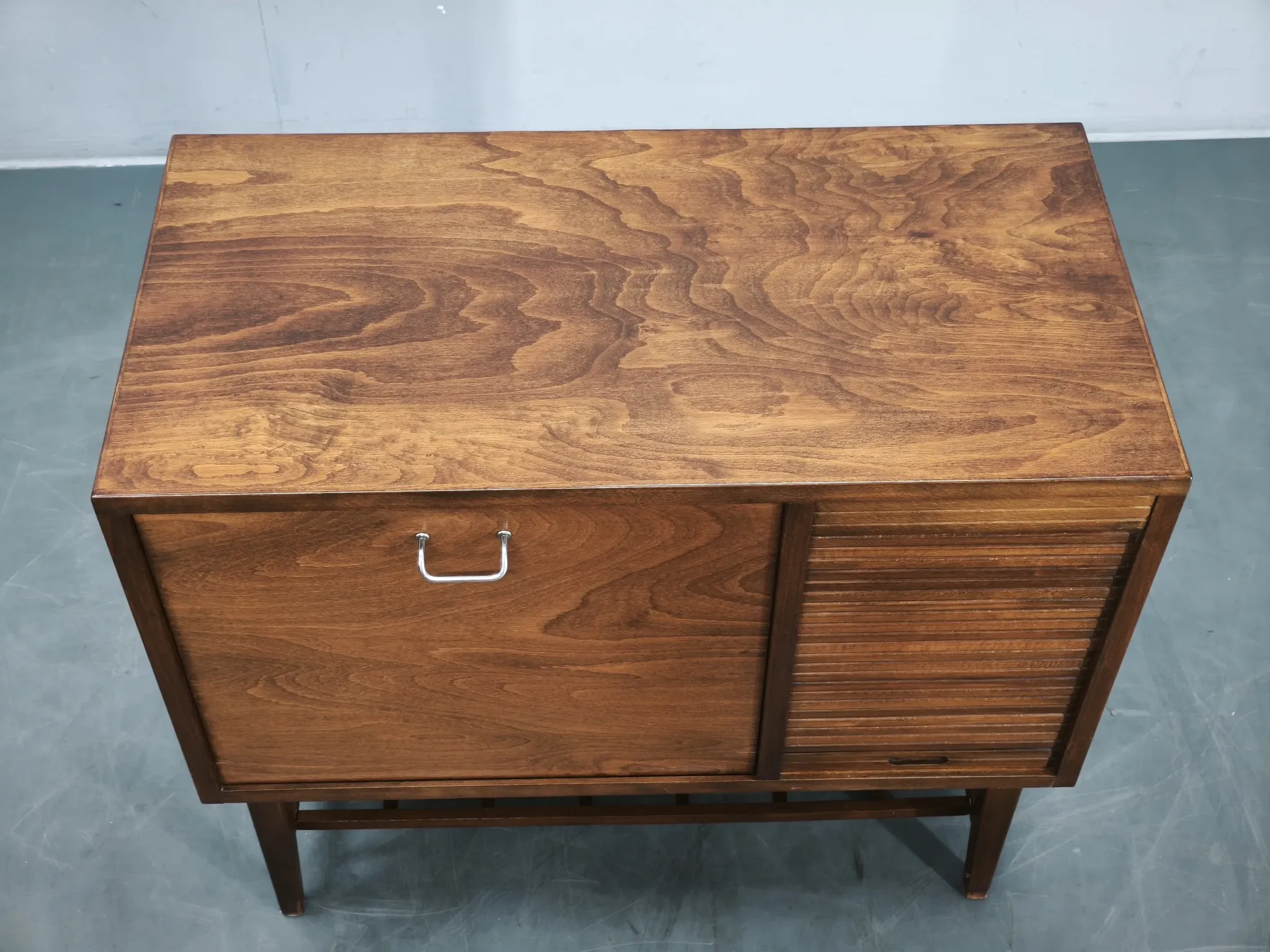 1960s Danish Modern Beech Wood Bar Cabinet with Tambour Door