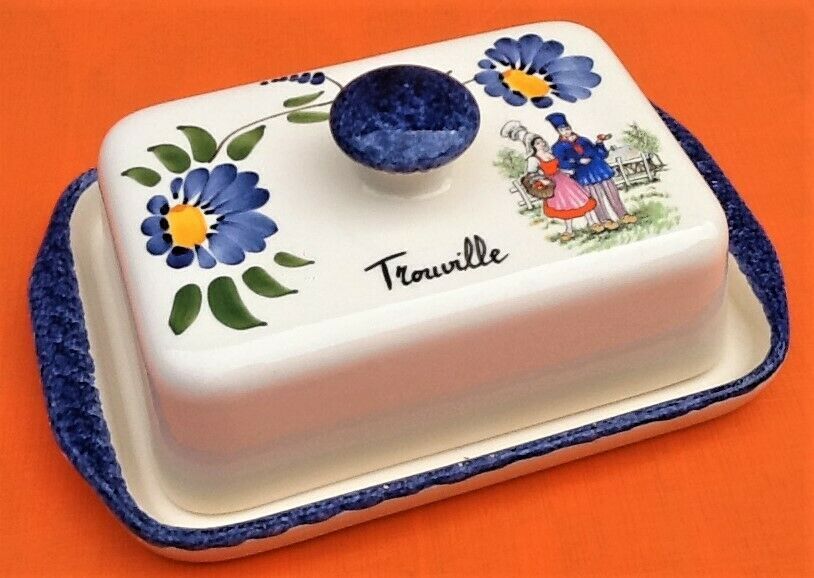 70s buttermaker with ceramic lid with floral decoration