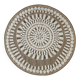 Round jute rug with white embossed patterns