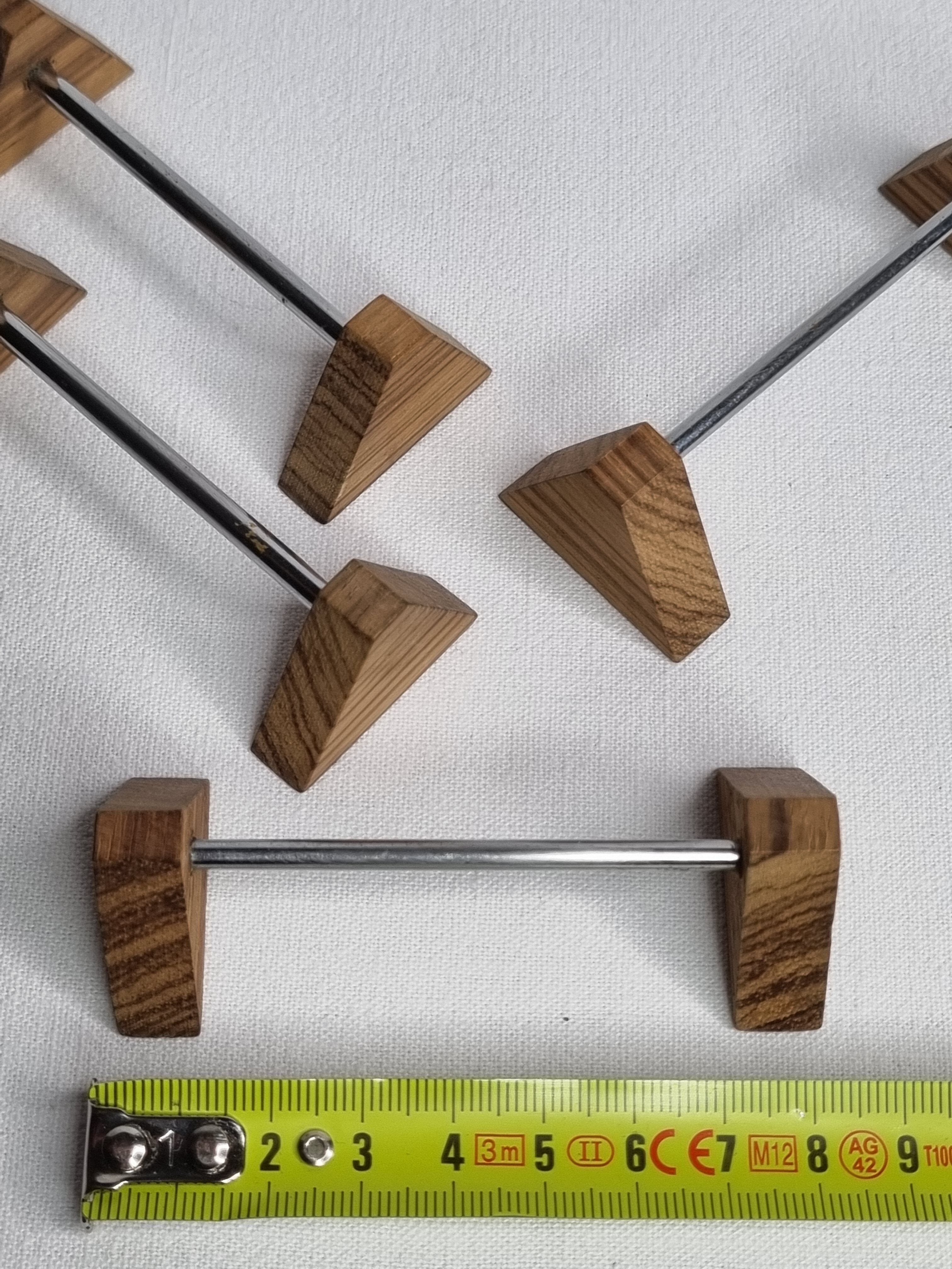 Set of four vintage metal and wood knife holders