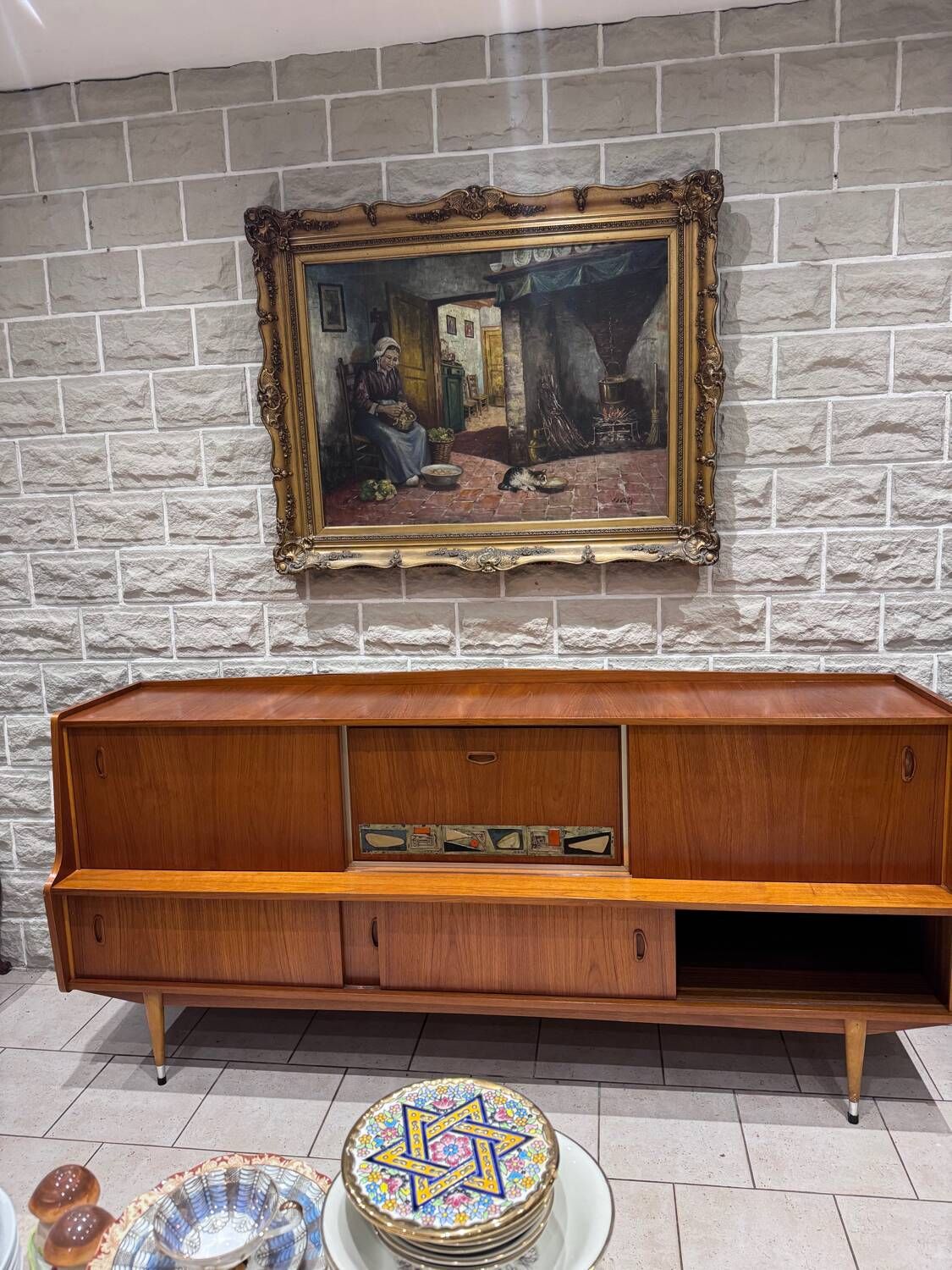 Large Scandinavian teak sideboard with bar, 1960s