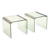 Set of Two Gallotti & Radice Transparent Glass Side Tables