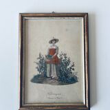 Framed antique engraving, harvest scene