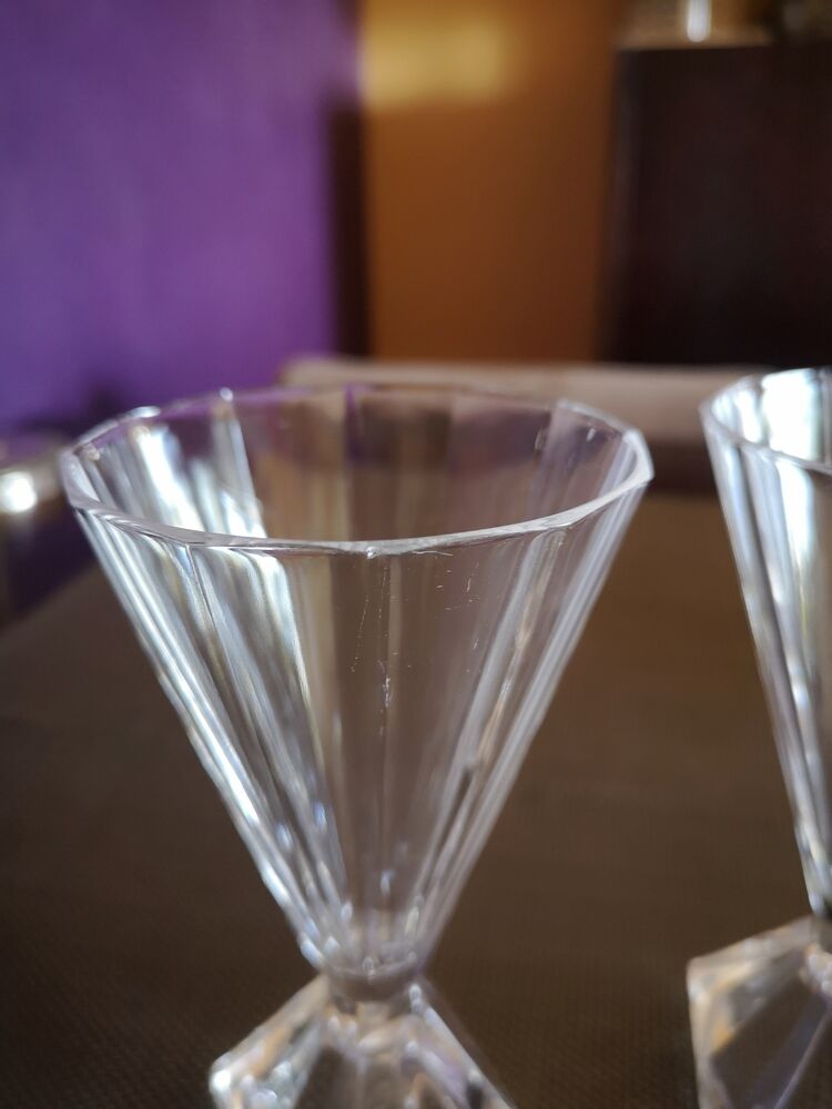 Pair of flutes/champagne glass in Art Deco crystal - 1920s/1930s