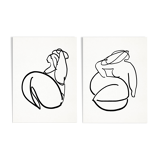 Paire d’estampes, dessin féminin art mural set de deux, 50x70cm