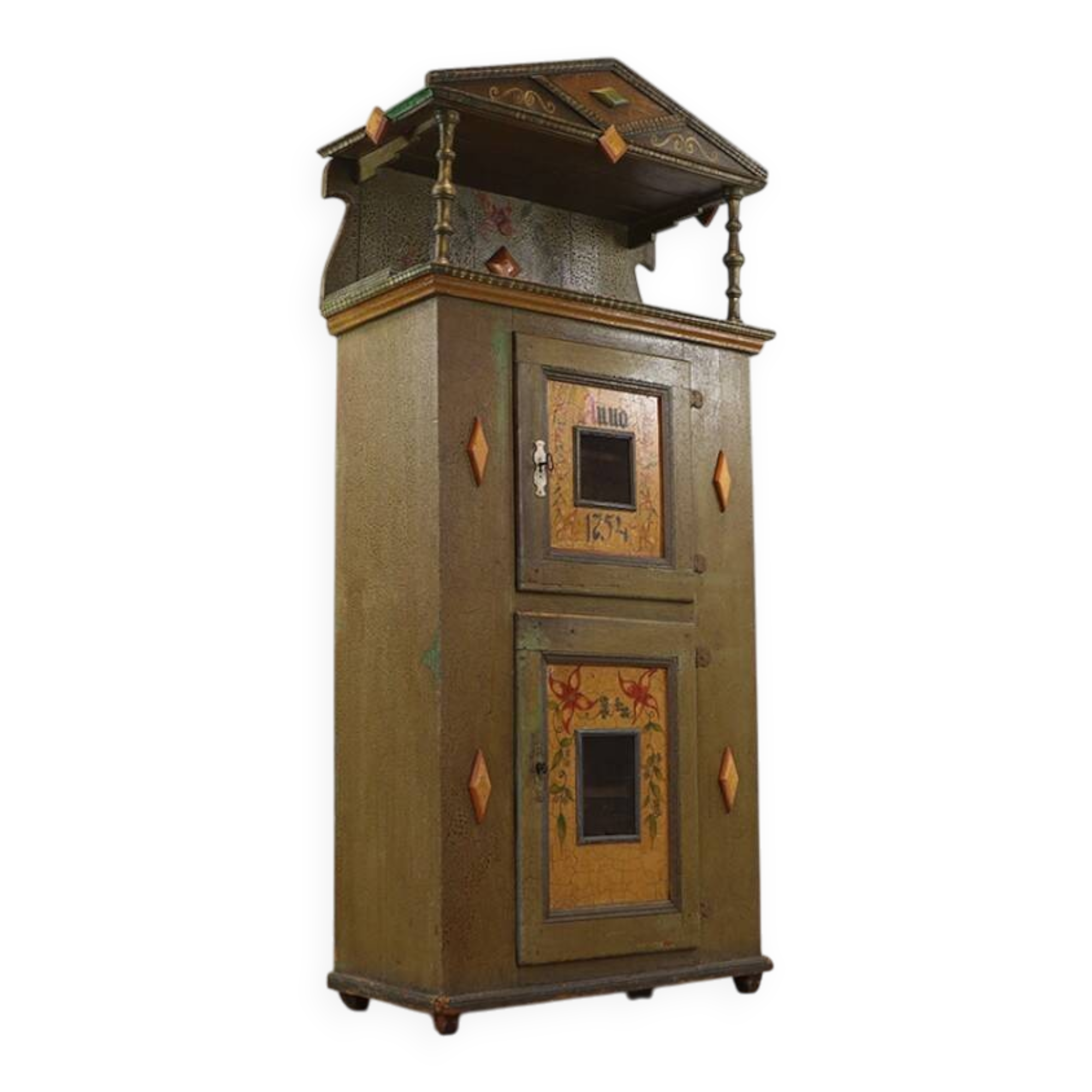 Antique Painted Folk Art Cupboard