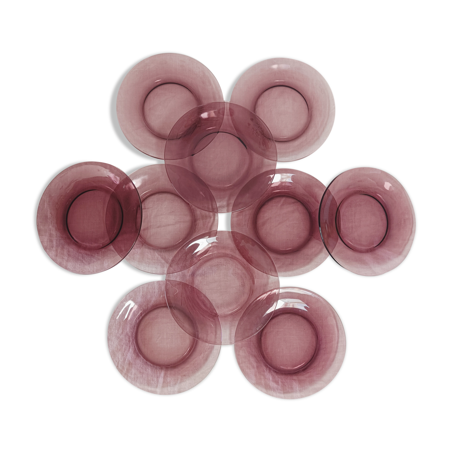 10 Vereco dessert plates in plum glass