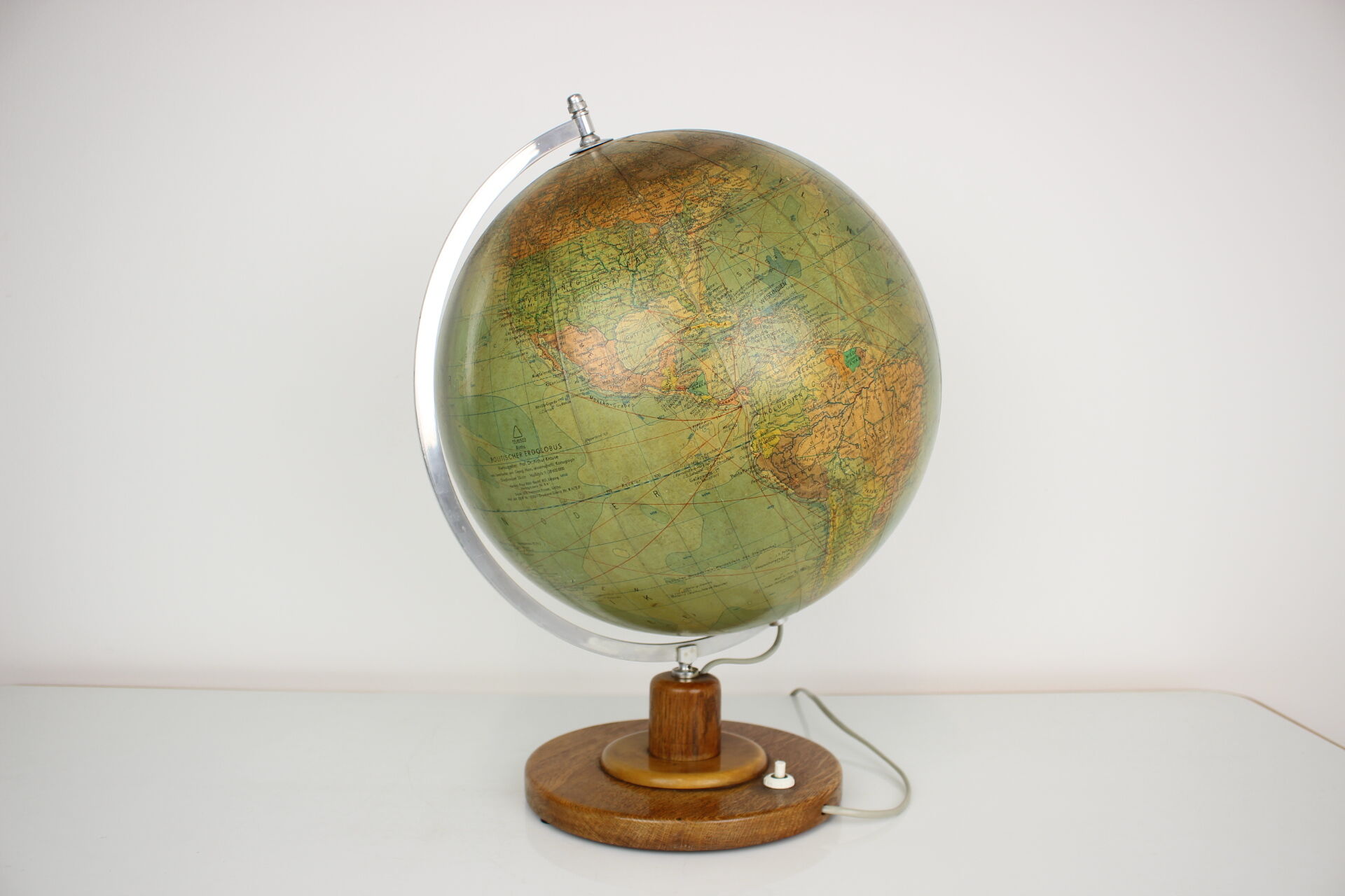 Mid-Century Light Glass Globe With Wooden Base by Paul Rath, 1950s