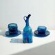 Glassware set in cobalt blue blown glass – carafe + 4 glasses + 3 bowls + 4 saucers