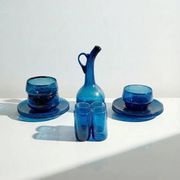 Glassware set in cobalt blue blown glass – carafe + 4 glasses + 3 bowls + 4 saucers