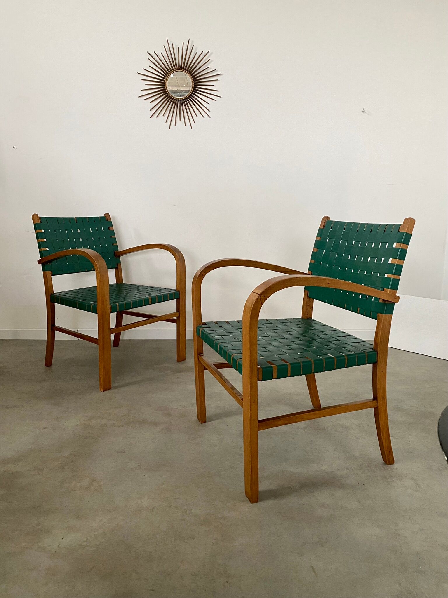 2 armchairs bridge vintage year 50 wood and vinyl